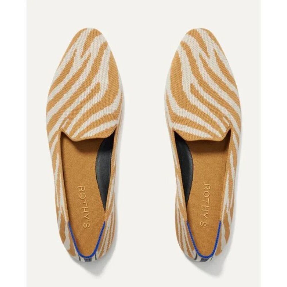 Rothy’s The Almond Loafer Zebra Print Knit Flats Camel Ivory Women’s Size 8.5